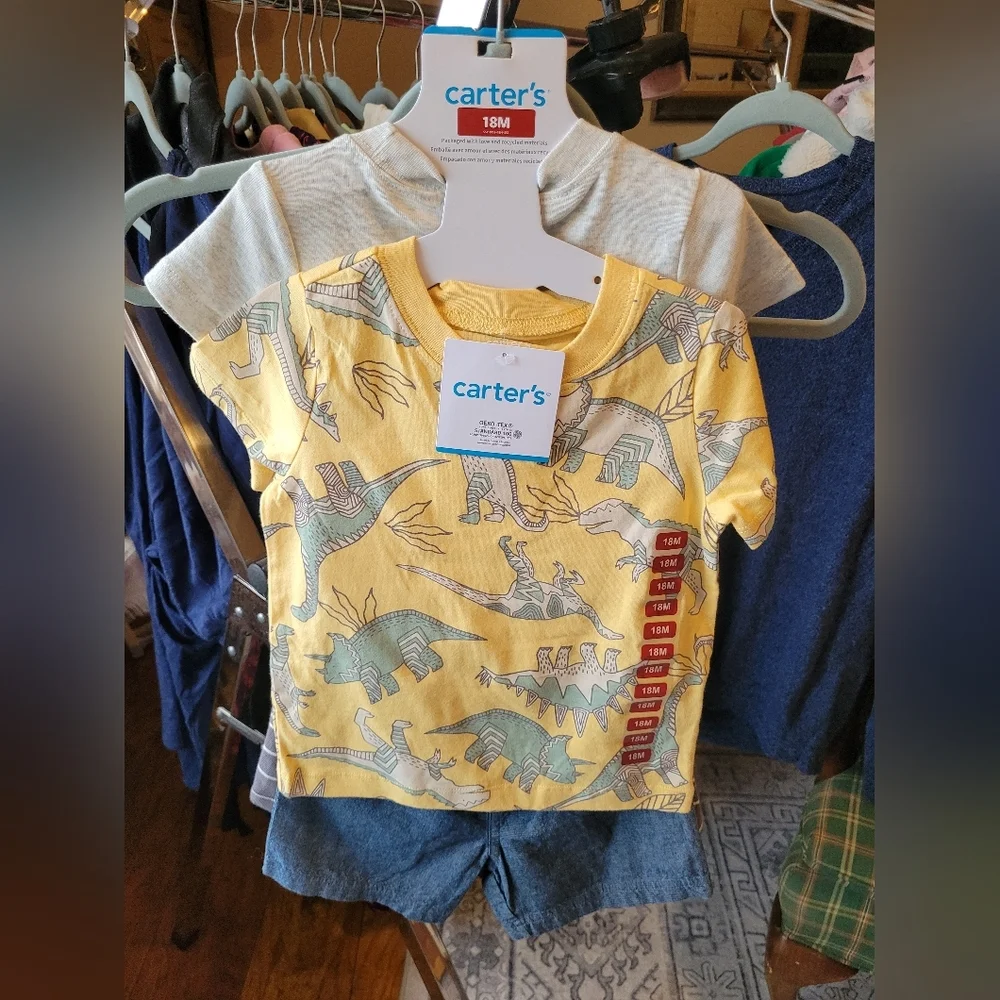 Carter's Yellow and Gray Dinosaur Kids 4 Piece Set - Picture 2 of 3